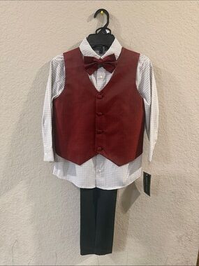 Andrew Fezza Boys' Burgundy Vest, Bow Tie & Black Pants Set